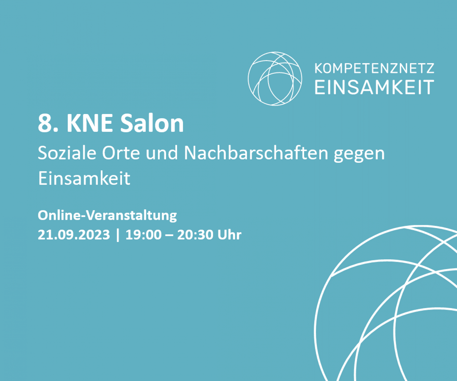 Text zum 8. KNE Salon auf blauem Hintergrund mit dem Logo des ISS e.V.