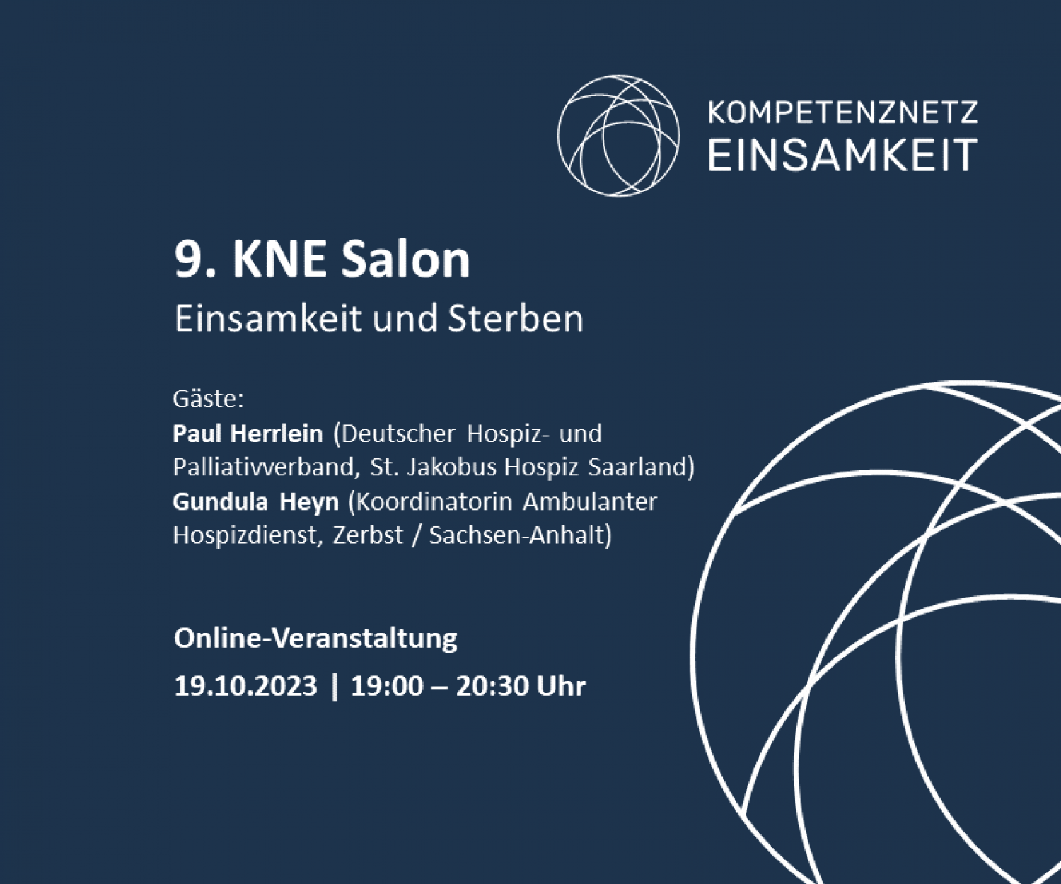 Einladung zum neunten KNE Salon, weiß auf dunkelblau