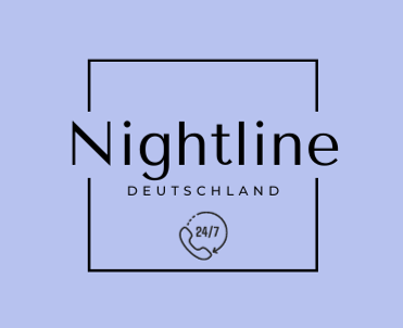 Logo der Nightline Deuthscland - Schwarzes Logo auf Hellblauem Hintergrund- ein Telefonhörer mit Erreichbarkeit 24h/7
