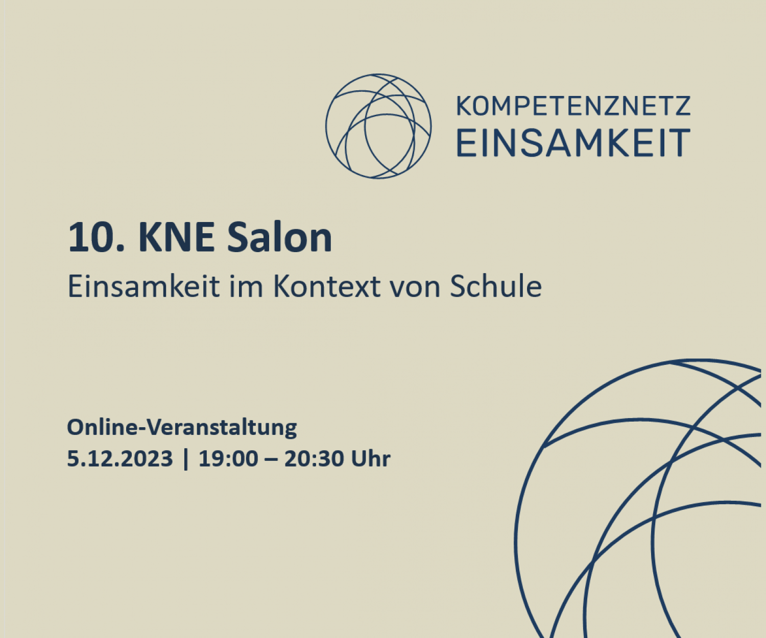 Share Pic - Ankündigung 10. KNE Salon mit Logo und Signet auf beigem Hintergrund