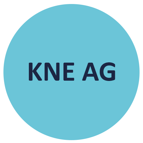 Garfikbutton KNE AG hellblauer Kreis mit dunkelblauer Schrift