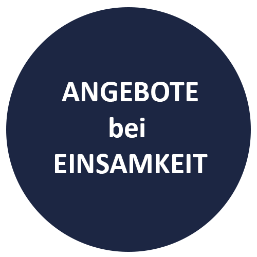 Grafikbutton zu der Seite Angebote bei Einsamkeit, dunkelblau mit weißer Schrift