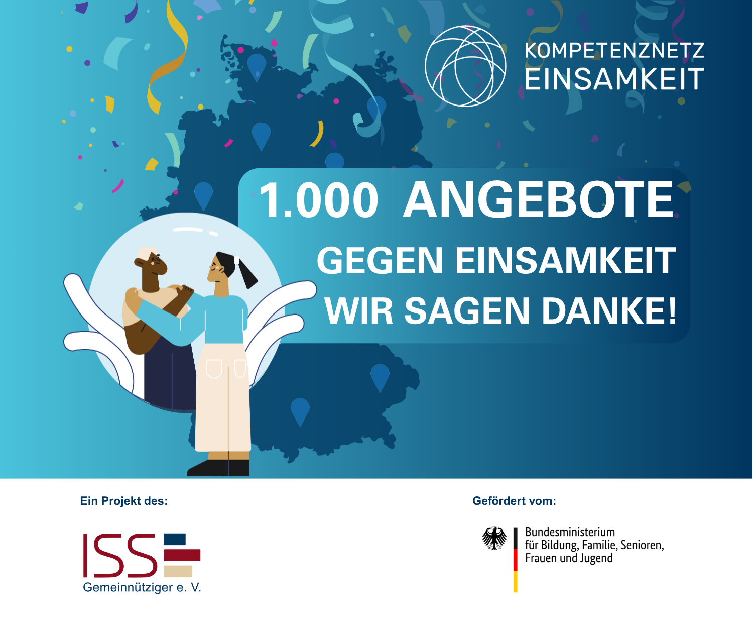 Pinnnadeln, Illustration mit zwei Personen, die sich gegenseitig unterstützen