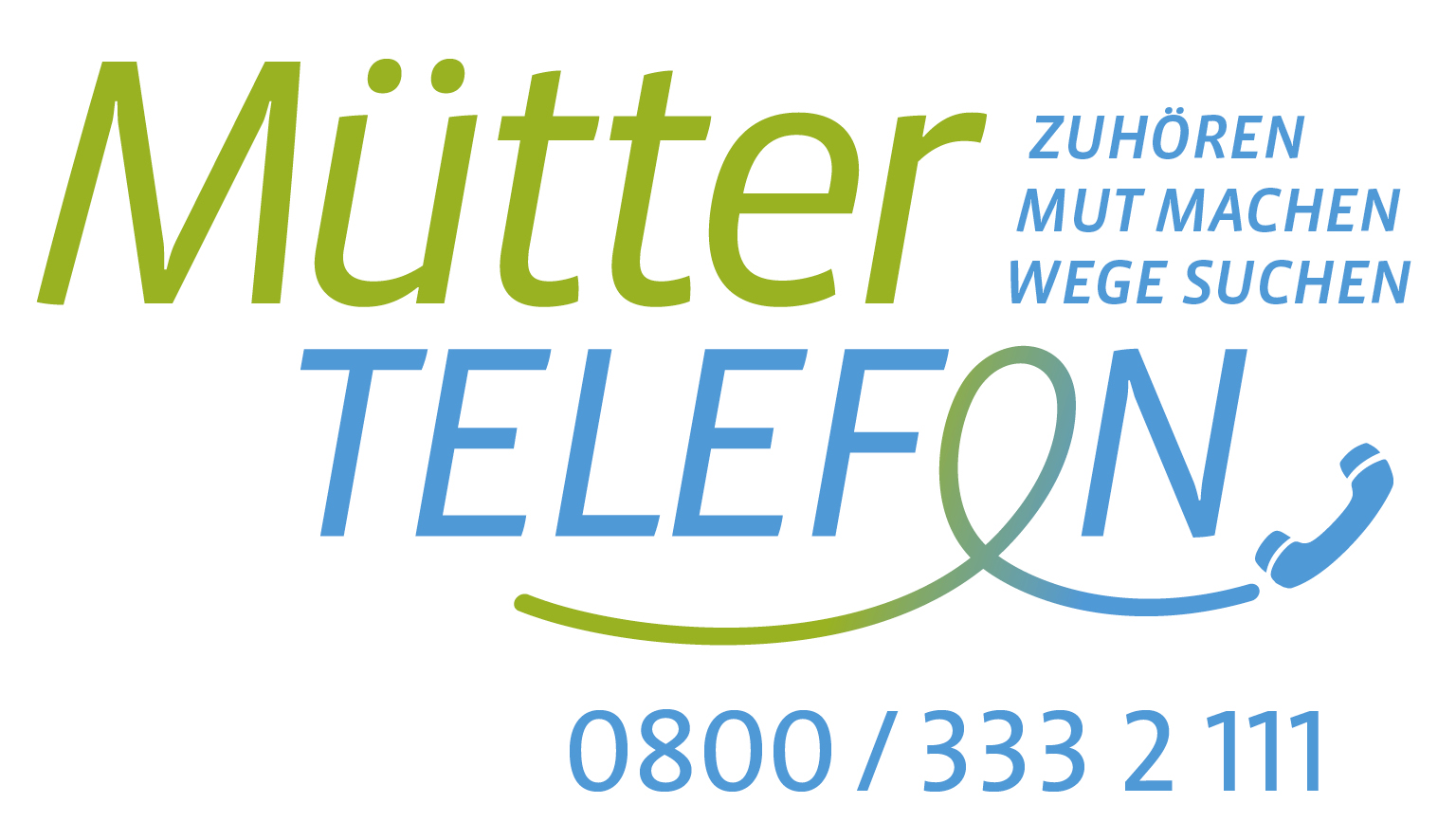 Logo des Müttertelefons. "Zuhören, Mut machen, Wege suchen"