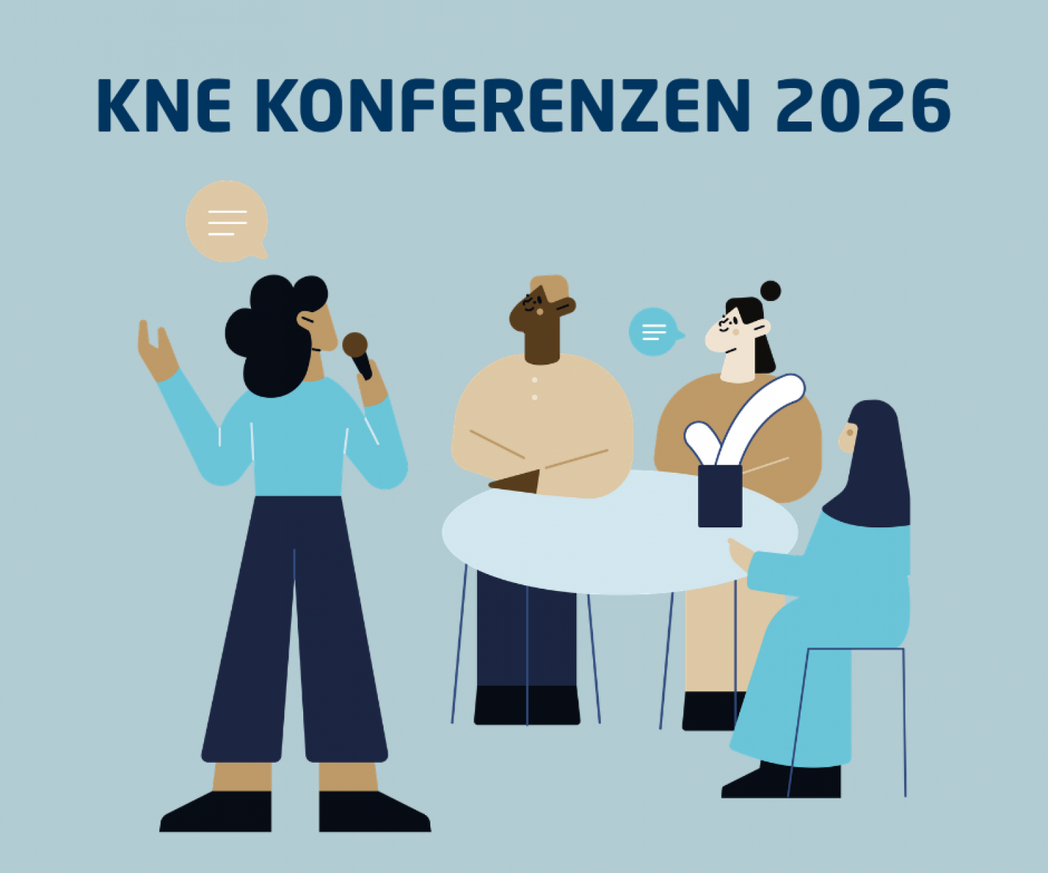 Sharepic Illustration, diverse Personen diskutieren an einem Tisch
