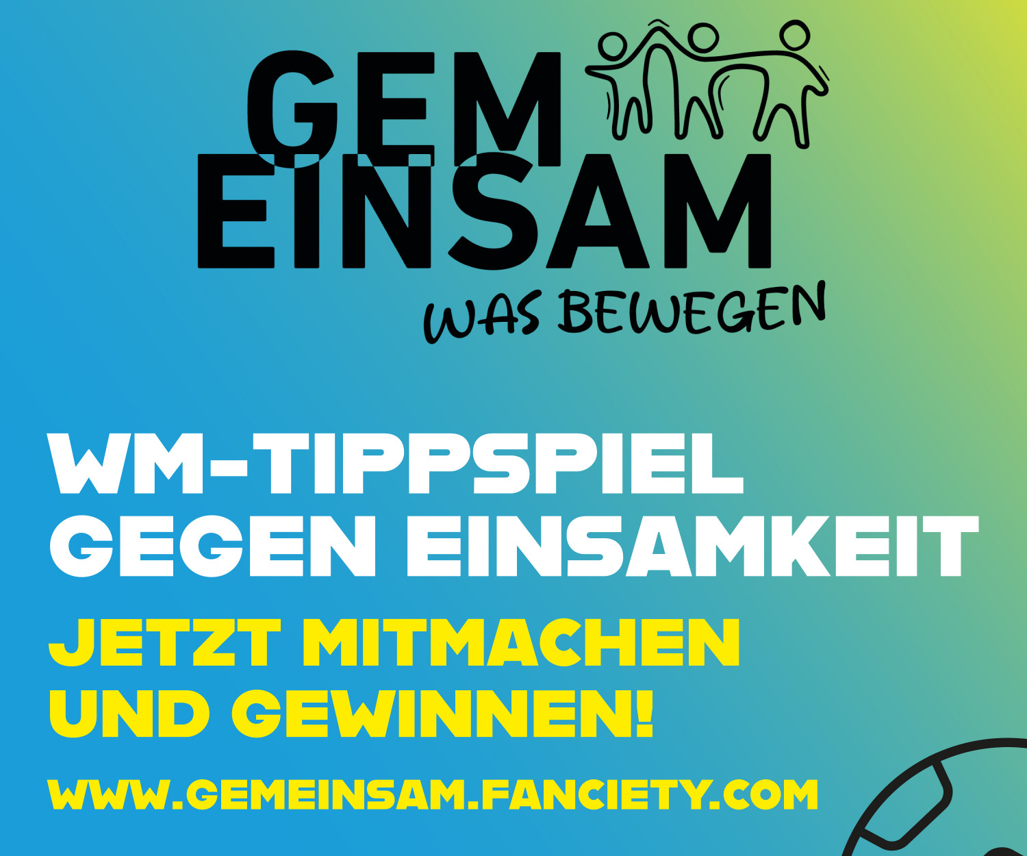 Sharepic zum AgE Tippspiel "WM-Tippspiel gegen Einsamkeit" Jetzt Mitmachen und gewinnen!